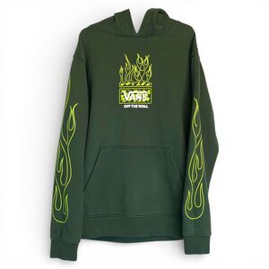 Vans Boys Hoodie Small 8-10 Green Flame Logo Pullover